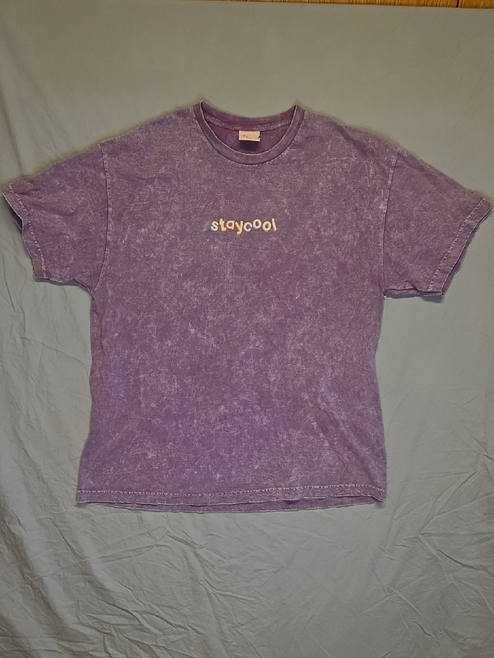 Staycool Purple Tie Dye Spellout Graphic Crewneck T-Shirt